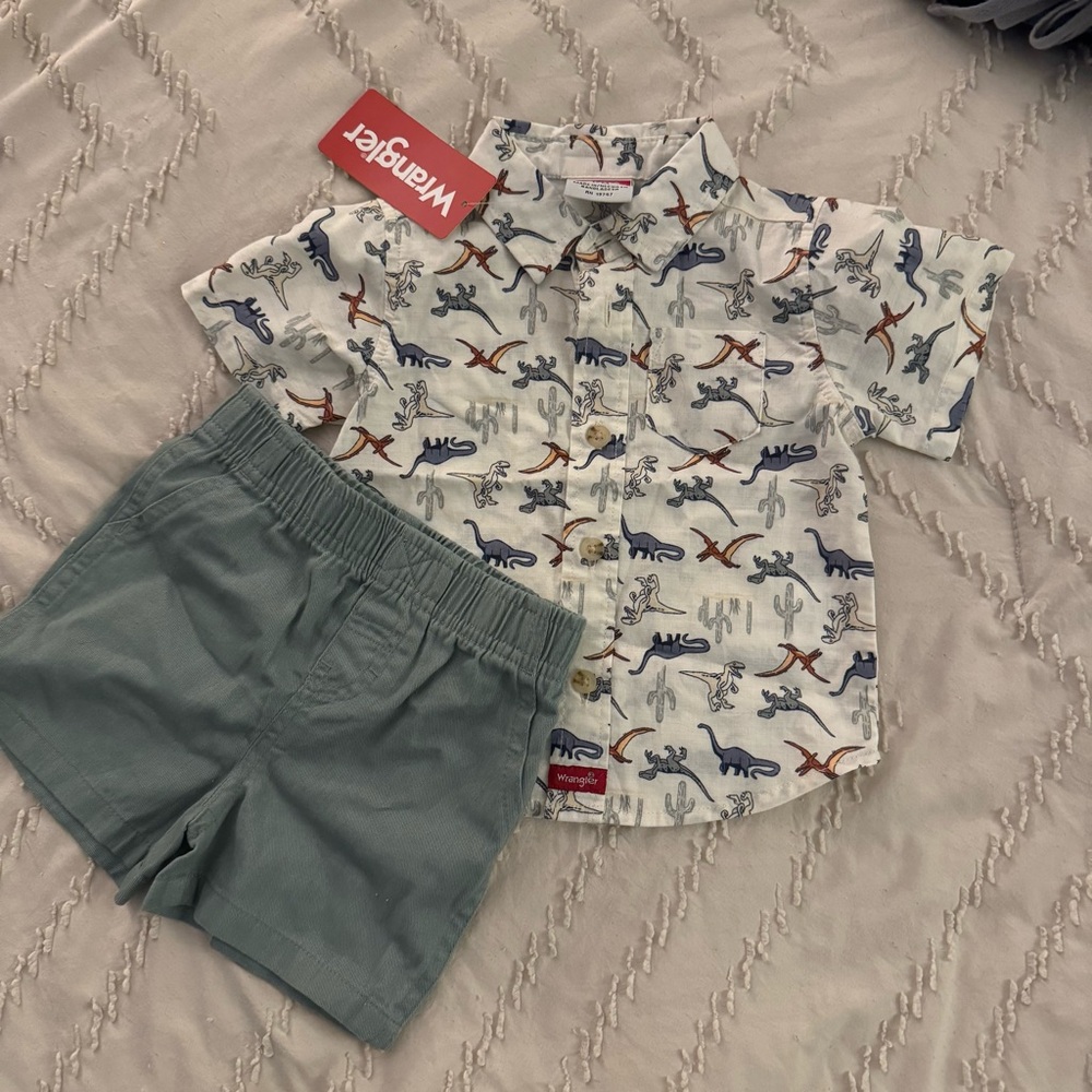 Wrangler Dinosaur Print Shirt - Cream and green
